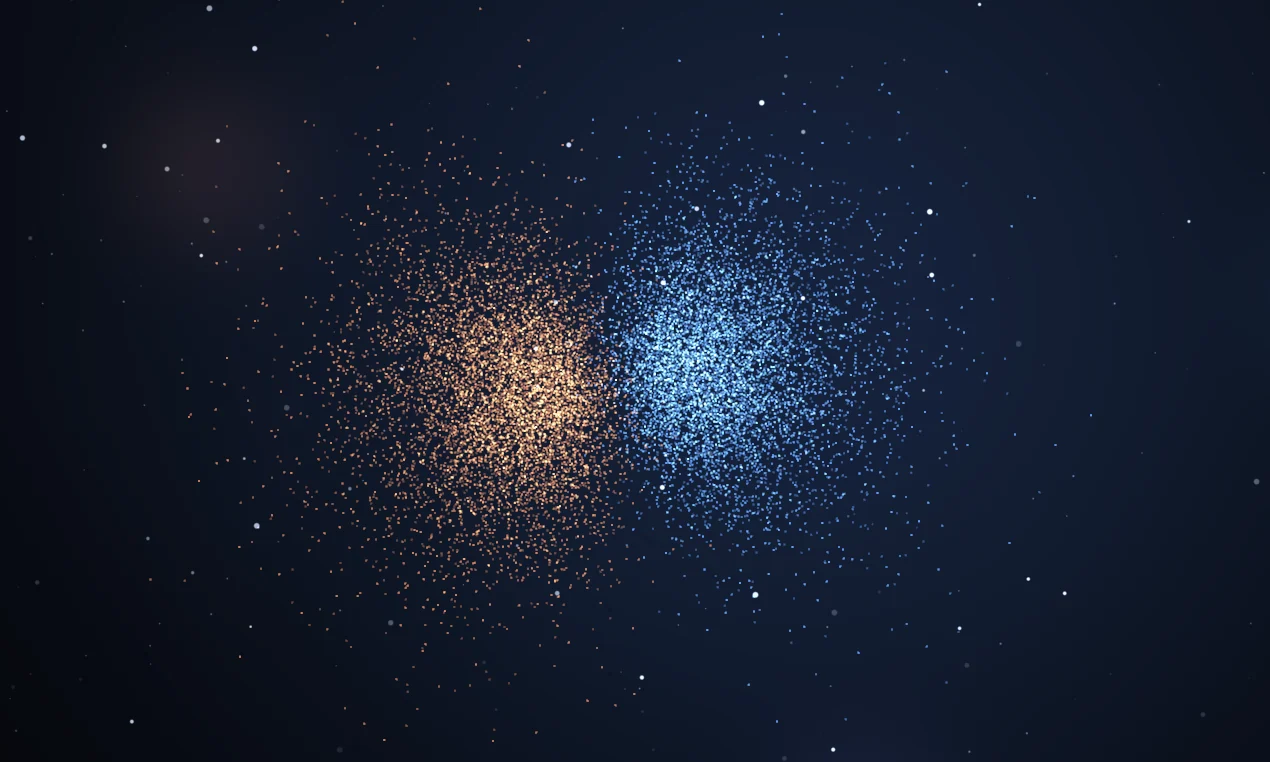 Two coloured lobes of a hydrogen orbital shown as a three-dimensional probability cloud