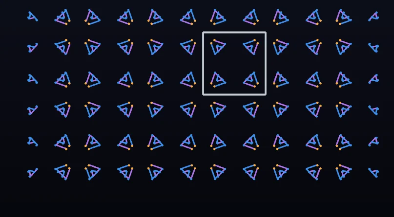 Motivi geometrici blu e oro si ripetono su un piano in una dimostrazione di simmetria dei gruppi cristallografici piani (gruppi di carta da parati)
